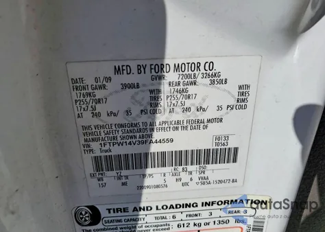 2009 Ford F150 Supercrew из США, поврежденный, VIN 1FTPW14V39FA44559